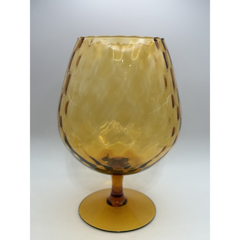 Vintage Amber Empoli Glass Brandy Snifter Vase MCM Hand Blown Italy 9.5"